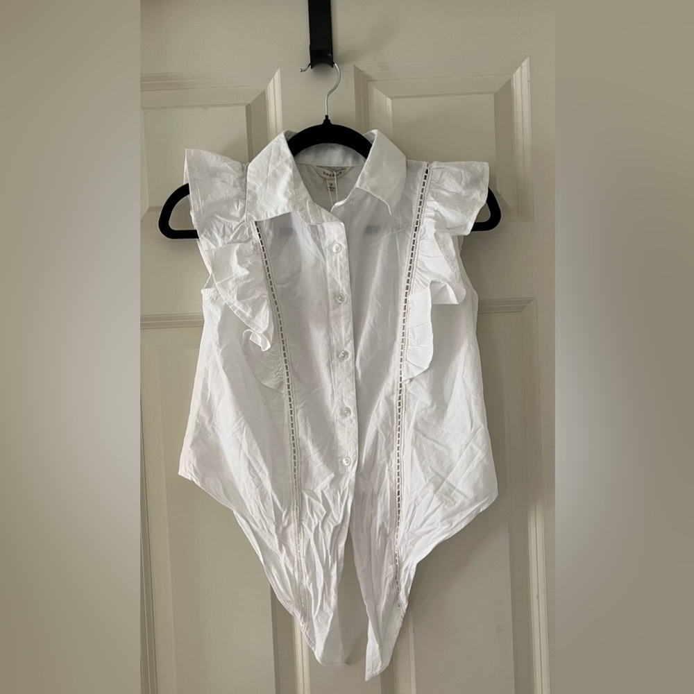 New Sim & Sam white button down/tie short sleeve blouse, size S